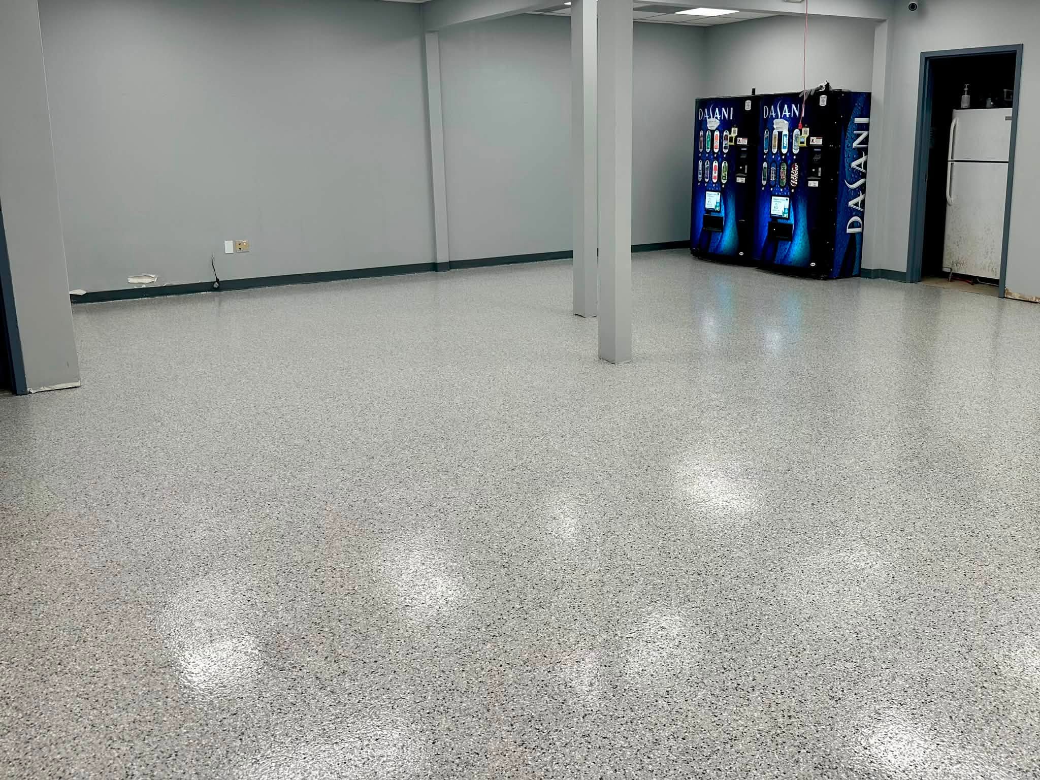 Flake floor coating in a commercial space