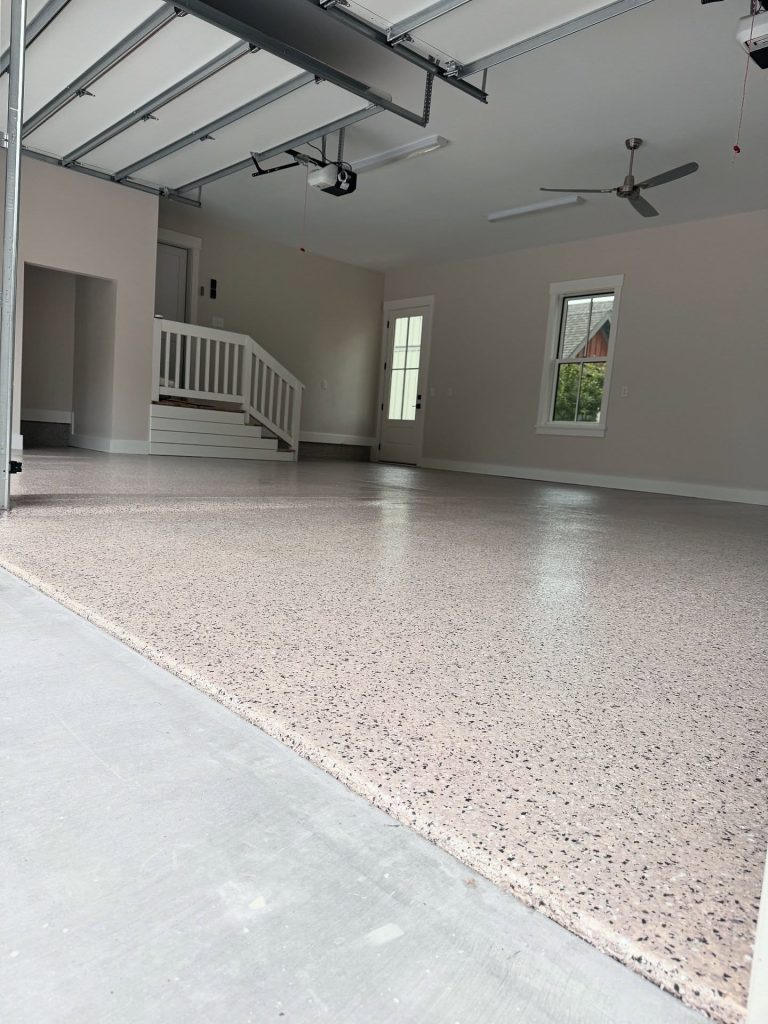 Large garage with a fresh flake floor coating