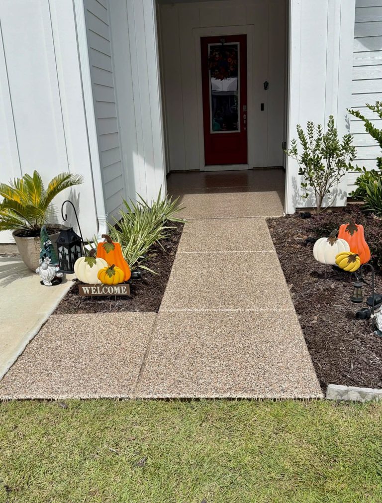 Flake coated entry walkway to the front door