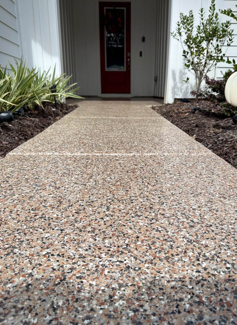 Tan flake front walkway coating