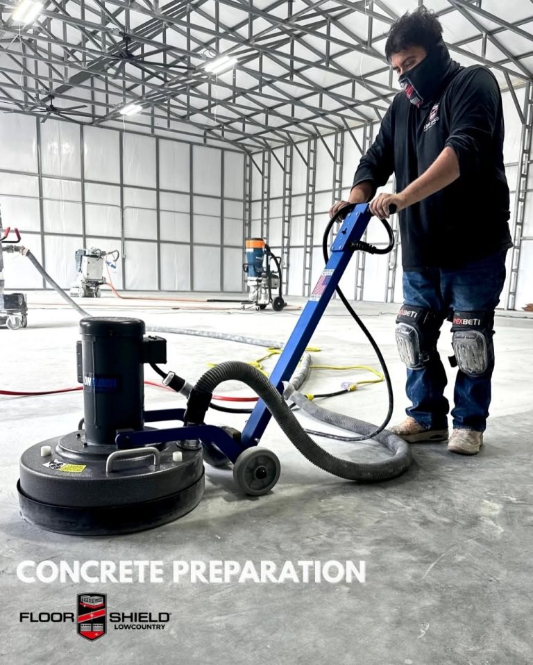 Concrete preparation with a diamond grinder in a commercial space