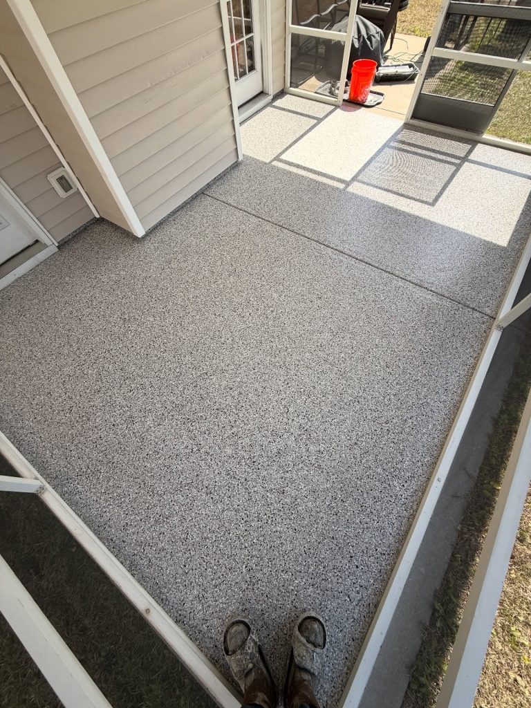 Covered patio with a flake floor coating