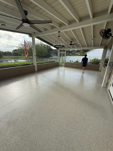Covered porch with a flake floor coating