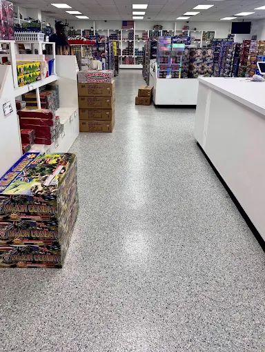 Retail store with a commercial floor coating